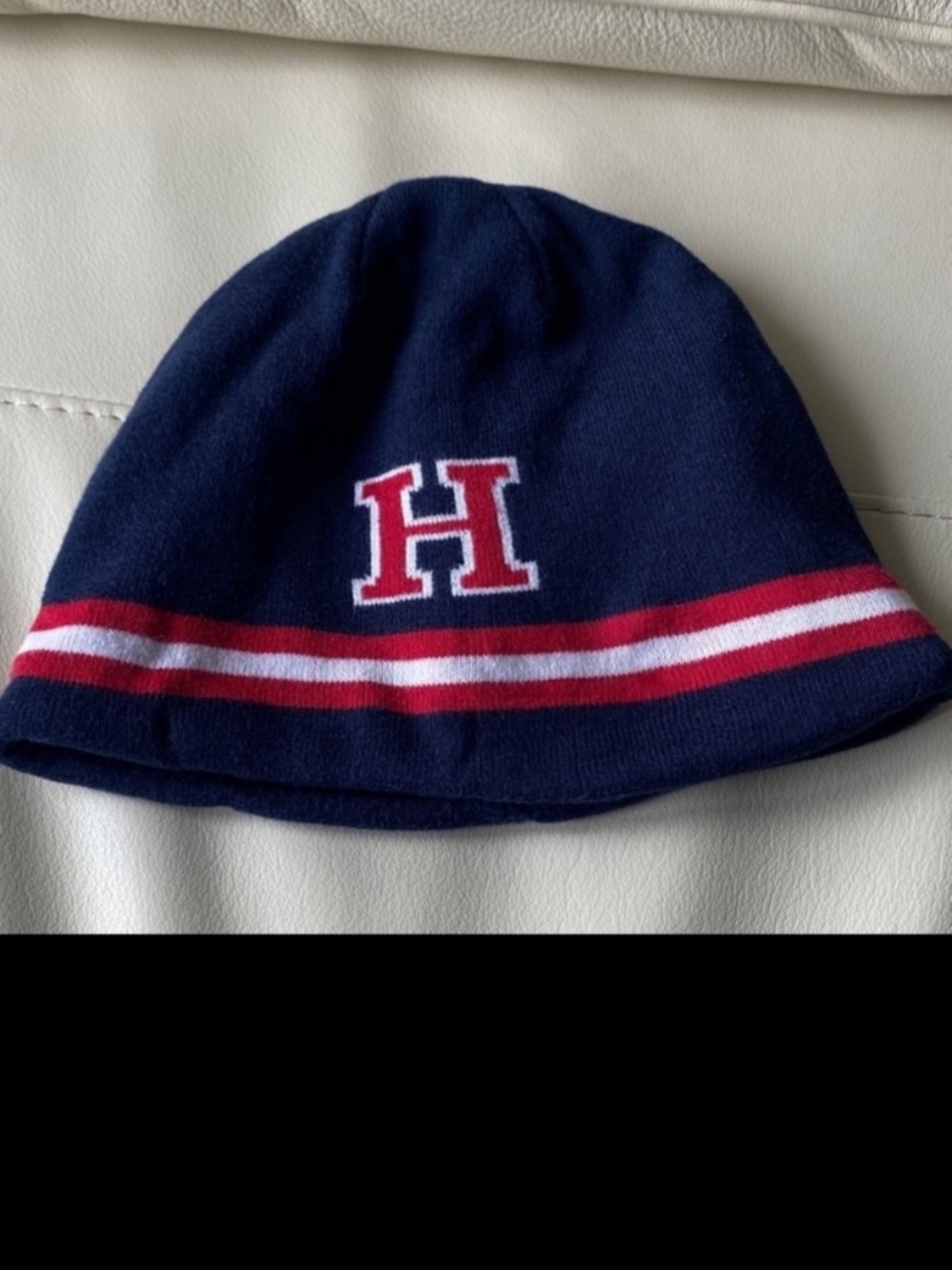 Tommy Hilfiger warm Navy Beanie with Red and White Stripes